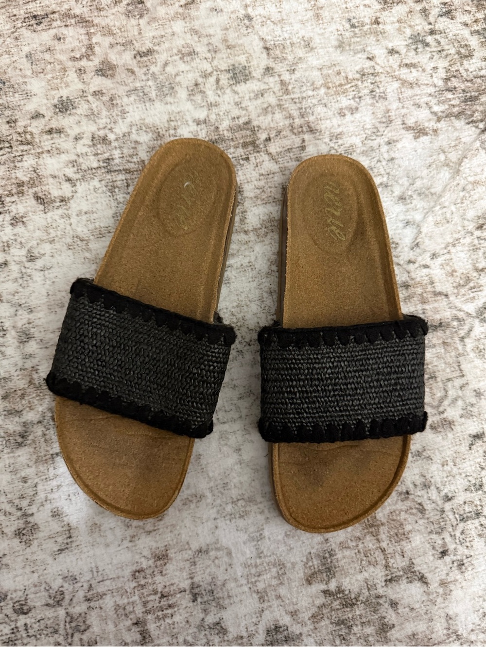 Aerie Women’s Black Slide Sandals with Wide Woven Strap